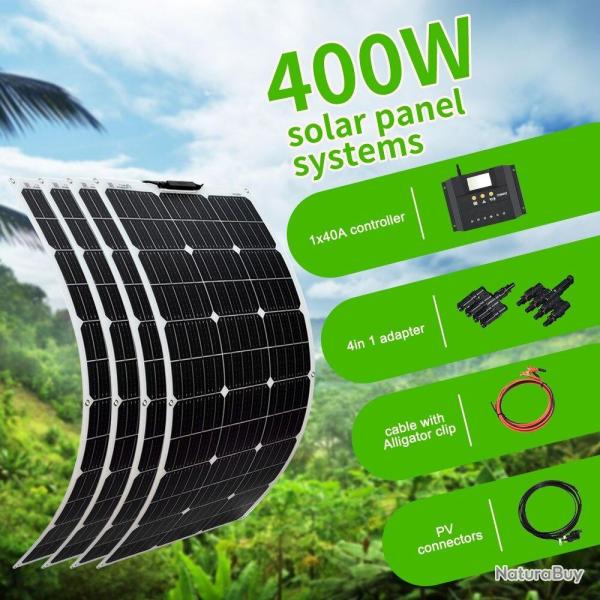 Kit Panneau Solaire Flexible 12/24v, Modele: Kit 400W 40A