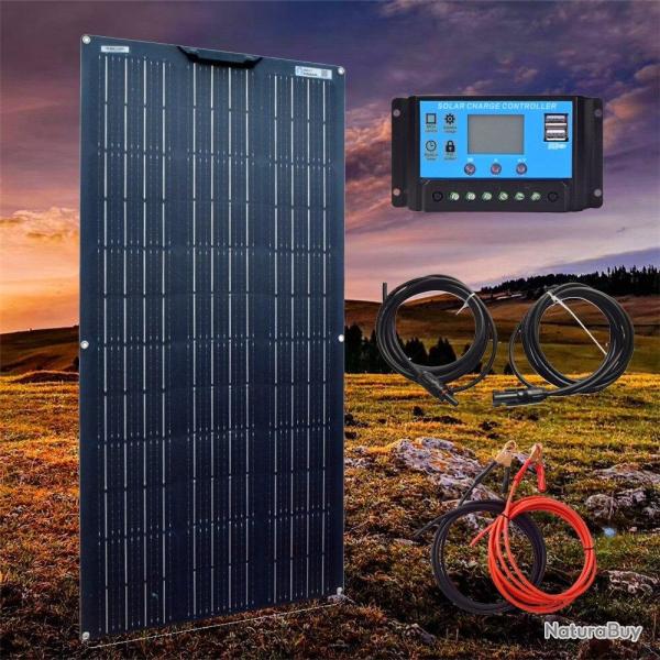 Kit Panneau Solaire Flexible 12/24v-Kit 100W 10A Noir 20260729082512