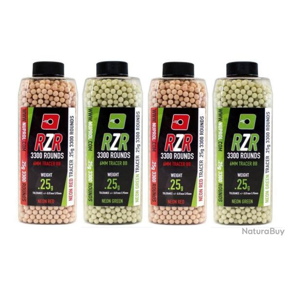 Billes Airsoft 6mm RZR 0.25g bouteilles 3300 bbs TRACER vertes