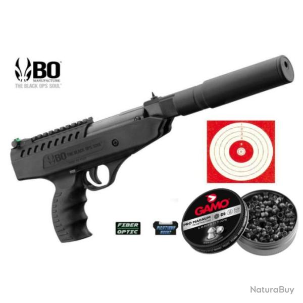 Pack Pistolet Air Comprim� Langley Silencer Calibre 4.5mm 10J + 250 Plombs gamo + 100 cibles