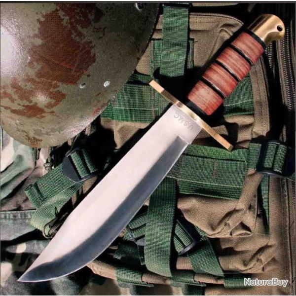 Couteau United Cutlery USMC Leatherneck Bowie Lame Acier Inox Manche Cuir Etui Cuir UCBK1817