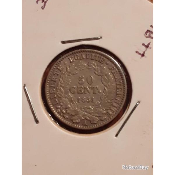 50 centimes C�r�s argent 1851 A en ttb ++