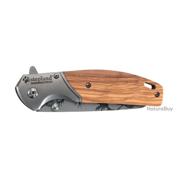 Couteau Pliant Stepland Grav� Cerf Manche Bois