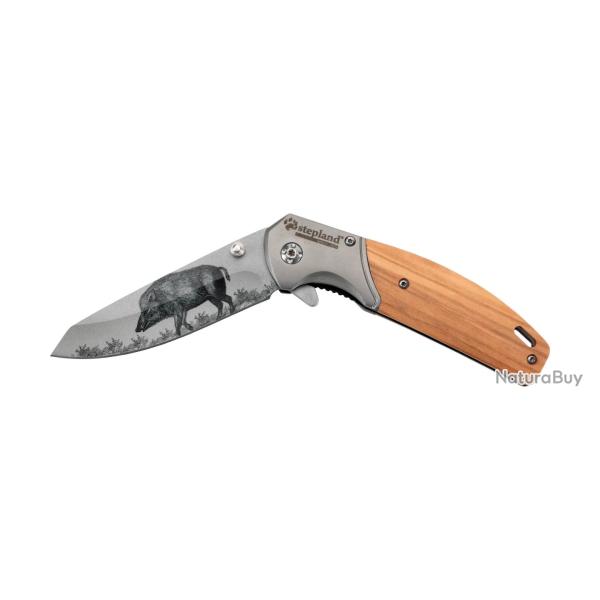 Couteau Pliant Stepland Grav� Sanglier Manche Bois