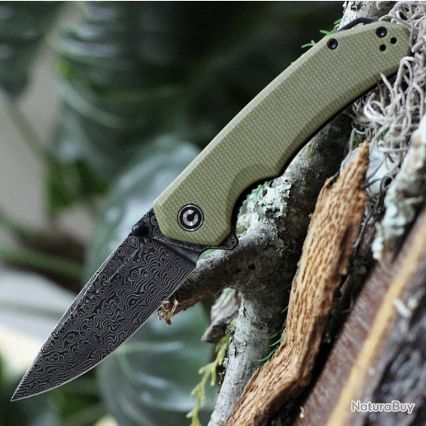 Couteau CIVIVI BRAZEN Olive Manche Micarta Lame Acier Damas IKBS Linerlock Clip CIVC2102DS2