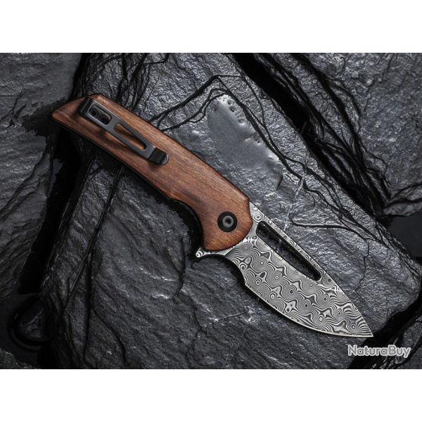 Couteau Civivi Odium Damas Lame Acier Damas Manche Bois IKBS Linerlock Clip CIVC2010DS1