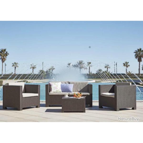 Salon de jardin en rsine anthracite - 2 fauteuils + 1 canap + 1 table basse - 4x SANS FRAIS !!