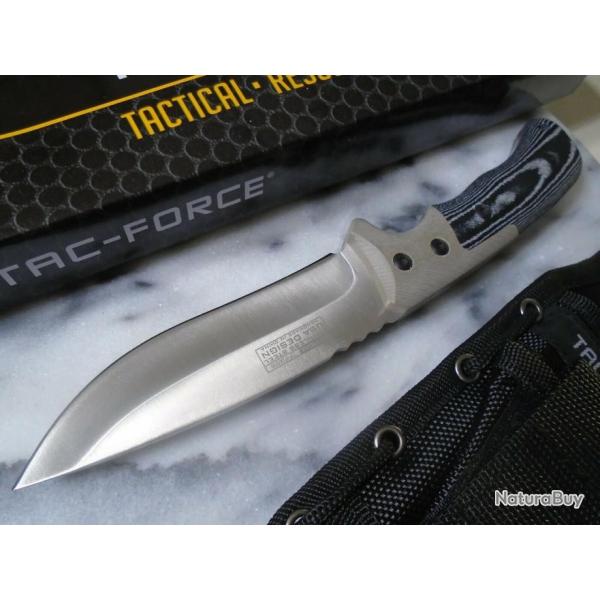 Couteau Tac Force Bushcraft Tan Lame Acier 3Cr13 Manche Micarta Etui Nylon TFFIX006TN