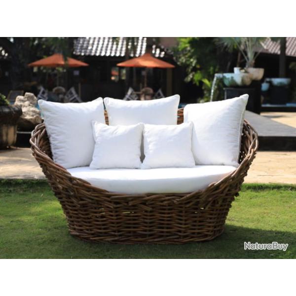 Canap rond de jardin en rotin avec 5 coussins offerts - Haute qualit - Forte rsistance