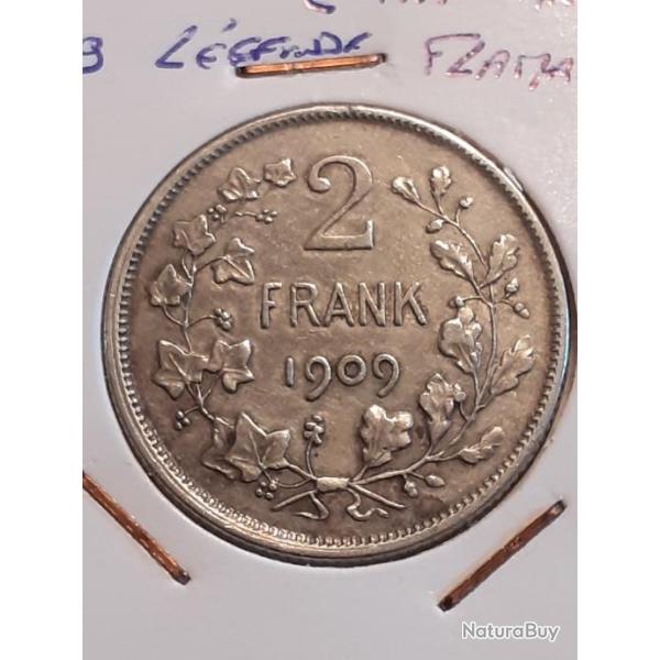 Belgique .2 francs argent 1909 l�gende flamande frank en ttb