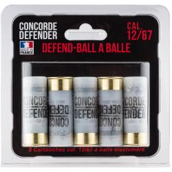 5 cartouches Defend-Ball cal. 12/67 &agrave; balle Elastomere Bior