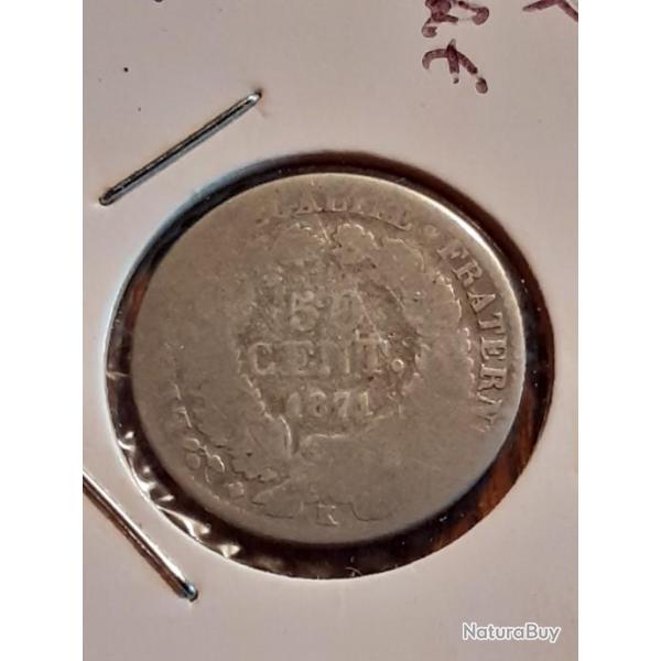 Rare 50 centimes C�r�s argent 1871 K en b+