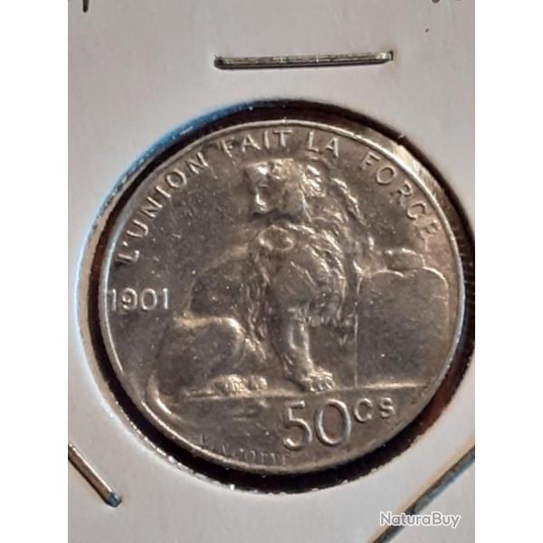 Belgique . 50 centimes argent 1901 en ttb +