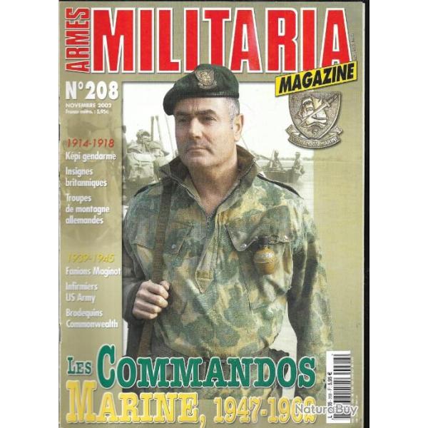 Militaria magazine 208 commandos marine indochine , fanions maginot, troupes de montagne germaniques