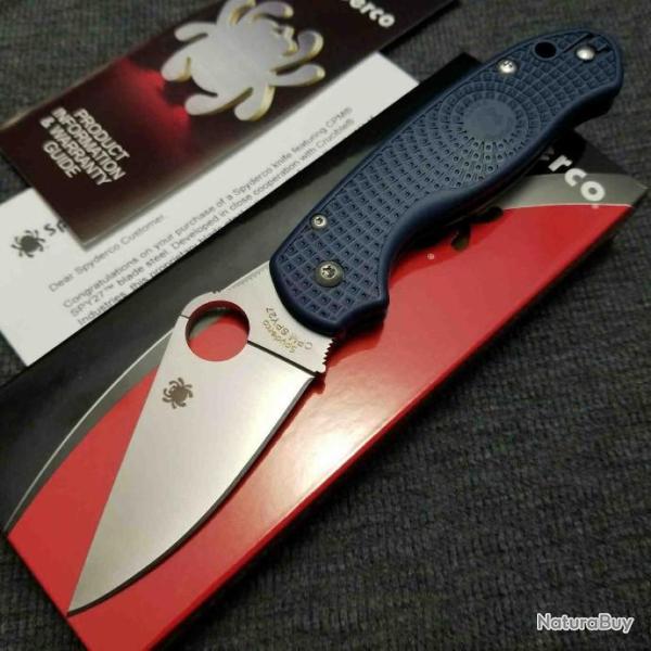 Couteau Spyderco Paramilitary 3 Lame Acier CPM-SPY27 Manche Cobalt Blue FRN Made USA SC223PCBL
