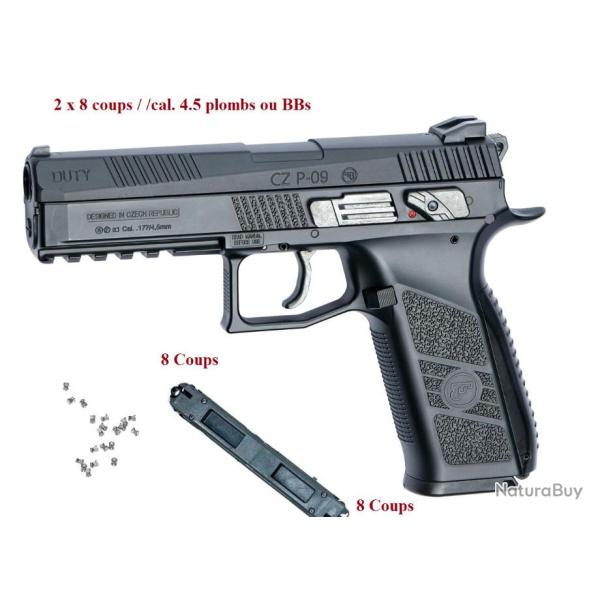 Pistolet GBB CZ P-09  Duty Co2 Cal. 4.5 mm Plombs diabolo ou BBS