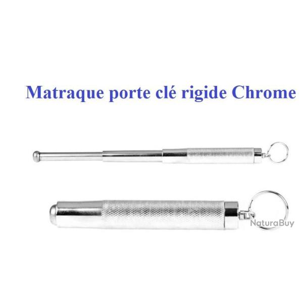 Matraque Telescopique porte cl Rigide Chrome ( PIRANHA )  de 33 cm
