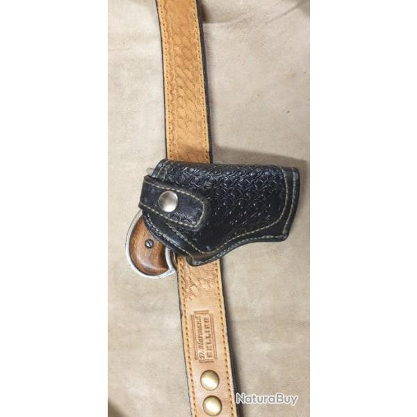 Holster en cuir doubl� pour Derringer format Denix noir