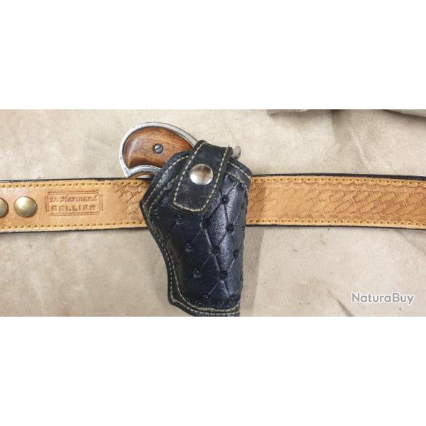 1 Holster en cuir doubl� pour pistolet Derringer format Denix de couleur noir
