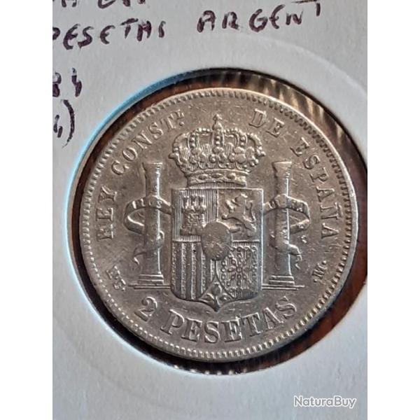 Espagne . 2 pesetas argent 1884 (84) en ttb