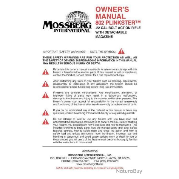 notice carabine MOSSBERG PLINKSTER 802 (envoi par mail) - VENDU PAR JEPERCUTE (m714)
