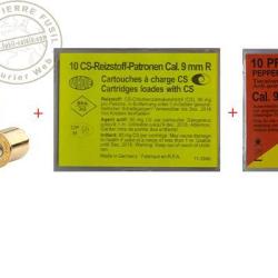 Lot de cartouches pour revolver d'alarme 9mm - 20 cart. &agrave; blanc + 10 cart. gaz CS + 10 cart. gaz poi