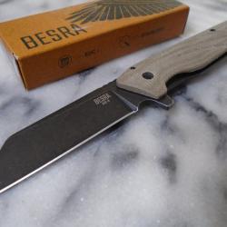 Couteau Ontario Besra Cleaver Lame Acier AUS-8 Manche Micarta/Titane IKBS Framelock Clip ON9000