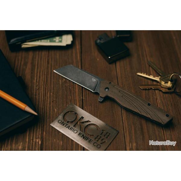 Couteau Ontario Besra Cleaver Lame Acier AUS-8 Manche Micarta/Titane IKBS Framelock Clip ON9000