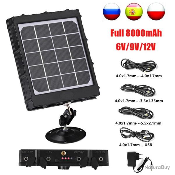 Chargeur Solaire 6/9/12V 8000mAh pour Camera IP, Modele: WG8000