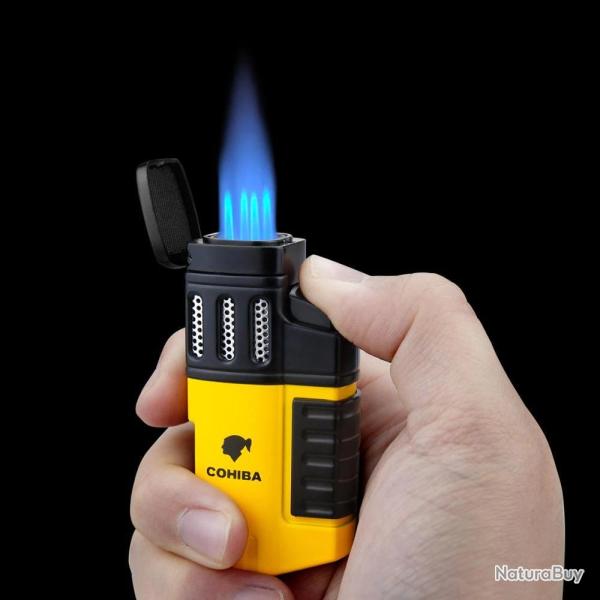 Briquet Chalumeau Cigare Cohiba 4 Torches-Jaune 20260729082512