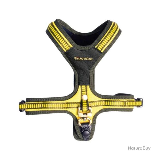 Harnais pour chien Niggeloh attaches rapides - Jaune / Vert / 35 cm