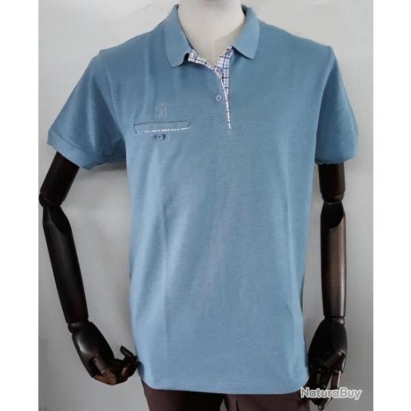 POLO MANCHES COURTES BLEU CIEL TS