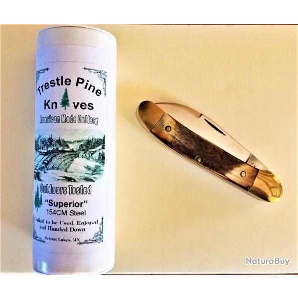 Couteau traditionnel amricain pliant Trestle Pine Knives Superior bois de cerf