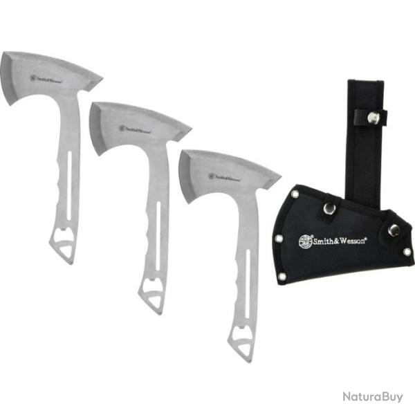 Haches de Lancer Smith&Wesson Hawkeye Throwing Axe Lot de 3 Lame Acier Inox Etui Nylon SW1117231