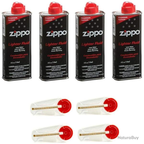 Lot de 4 bidons d'essence Zippo + 4 pierres � briquet