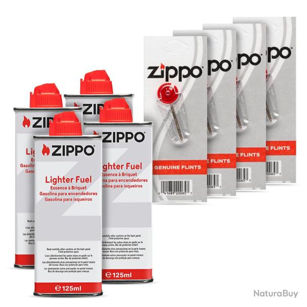 Lot de 4 bidons d'essence Zippo + 4 pierres � briquet