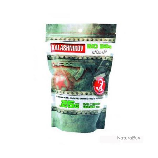 123601, Sachet de 3200 Billes Airsoft Blanches Bio 0.25g KALASHNIKOV