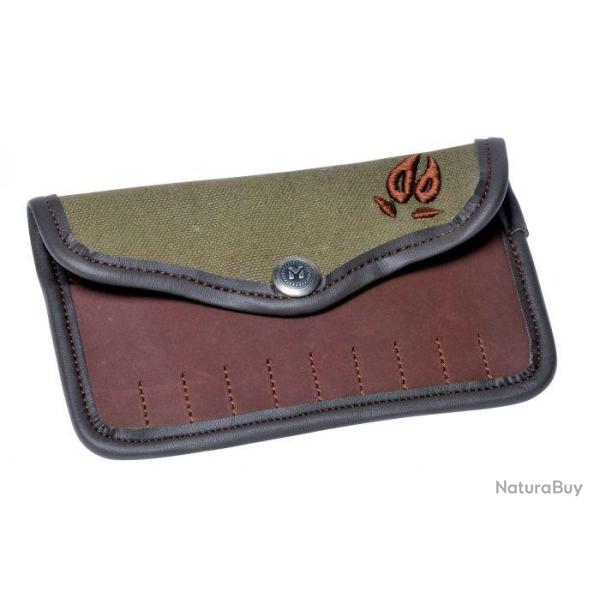 POCHETTE  BALLE JANUEL TOILE ET CUIR VACHETTE VERT/MARRON 10 TUBES BRODE SANGLIER