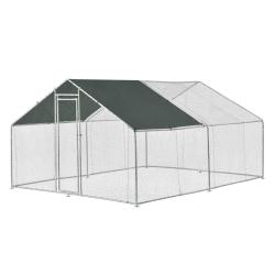 Enclos ext&eacute;rieur voli&egrave;re cage pour animaux avec serrure armature acier galvanis&eacute; 3 x 4 x 2 m argent