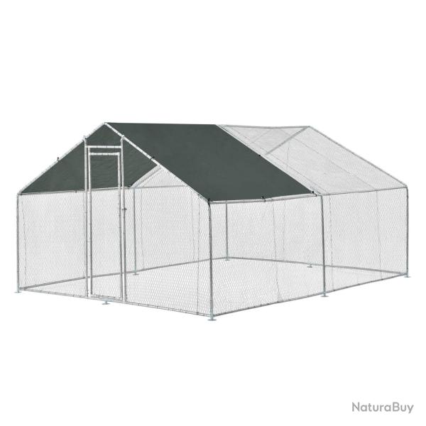 Enclos ext�rieur voli�re cage pour animaux avec serrure armature acier galvanis� 3 x 4 x 2 m argent