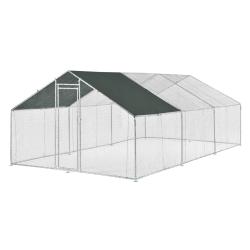 Enclos ext&eacute;rieur voli&egrave;re cage pour animaux avec serrure armature acier galvanis&eacute; 3 x 6 x 2 m argent