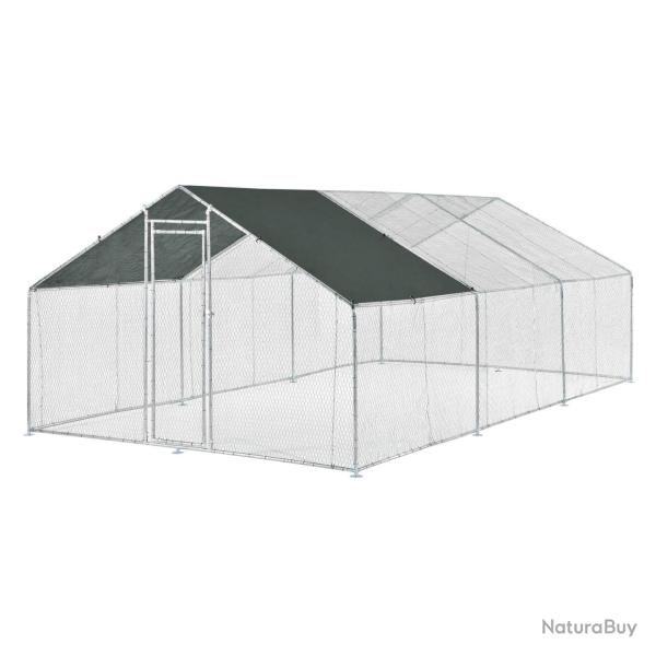 Enclos ext�rieur voli�re cage pour animaux avec serrure armature acier galvanis� 3 x 6 x 2 m argent