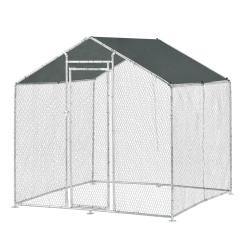 Enclos ext&eacute;rieur voli&egrave;re cage pour animaux avec serrure armature acier galvanis&eacute; 2 x 2 x 2 m argent