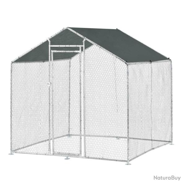 Enclos ext�rieur voli�re cage pour animaux avec serrure armature acier galvanis� 2 x 2 x 2 m argent