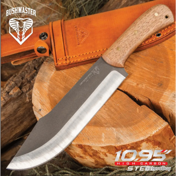 Couteau United Cutlery Bushmaster Butcher Bowie Lame Acier Carbone 1095 Manche Bois Etui Cuir UC3464