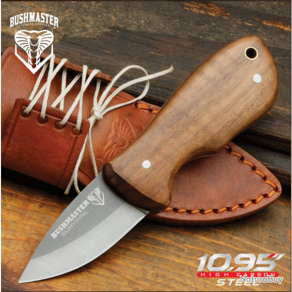 Couteau United Cutlery Bushmaster Maraj� Bushraft Lame Carbone 1095 Manche Bois Etui Cuir UC3454