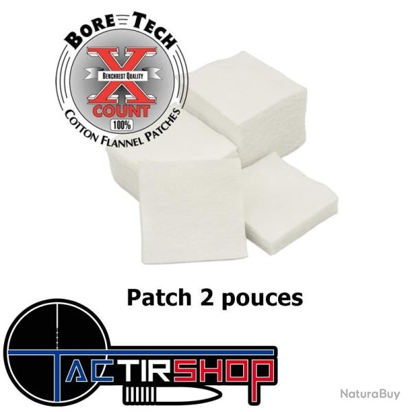 250 Patchs carr� Bore Tech 2" Calibre .308 Cal., .338 Cal., .40 Cal., 10 mm, .44 Cal., .45 Cal.