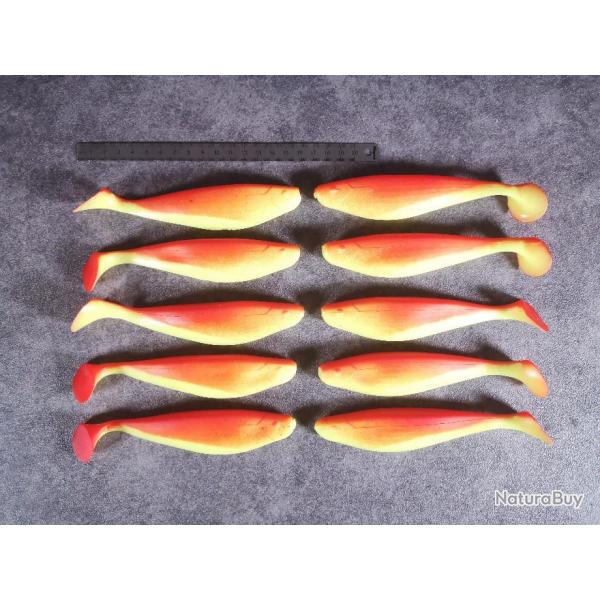 Lot de 10 Leurres Souples Orange/Jaune 16 cm 32 gr