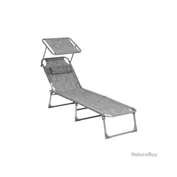 Chaise longue bain de soleil transat de relaxation avec appui t�te dossier et parasol inclinables l