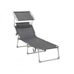 Chaise longue bain de soleil grand mod&egrave;le 200 cm charge 150 kg avec appui t&ecirc;te dossier et parasol i